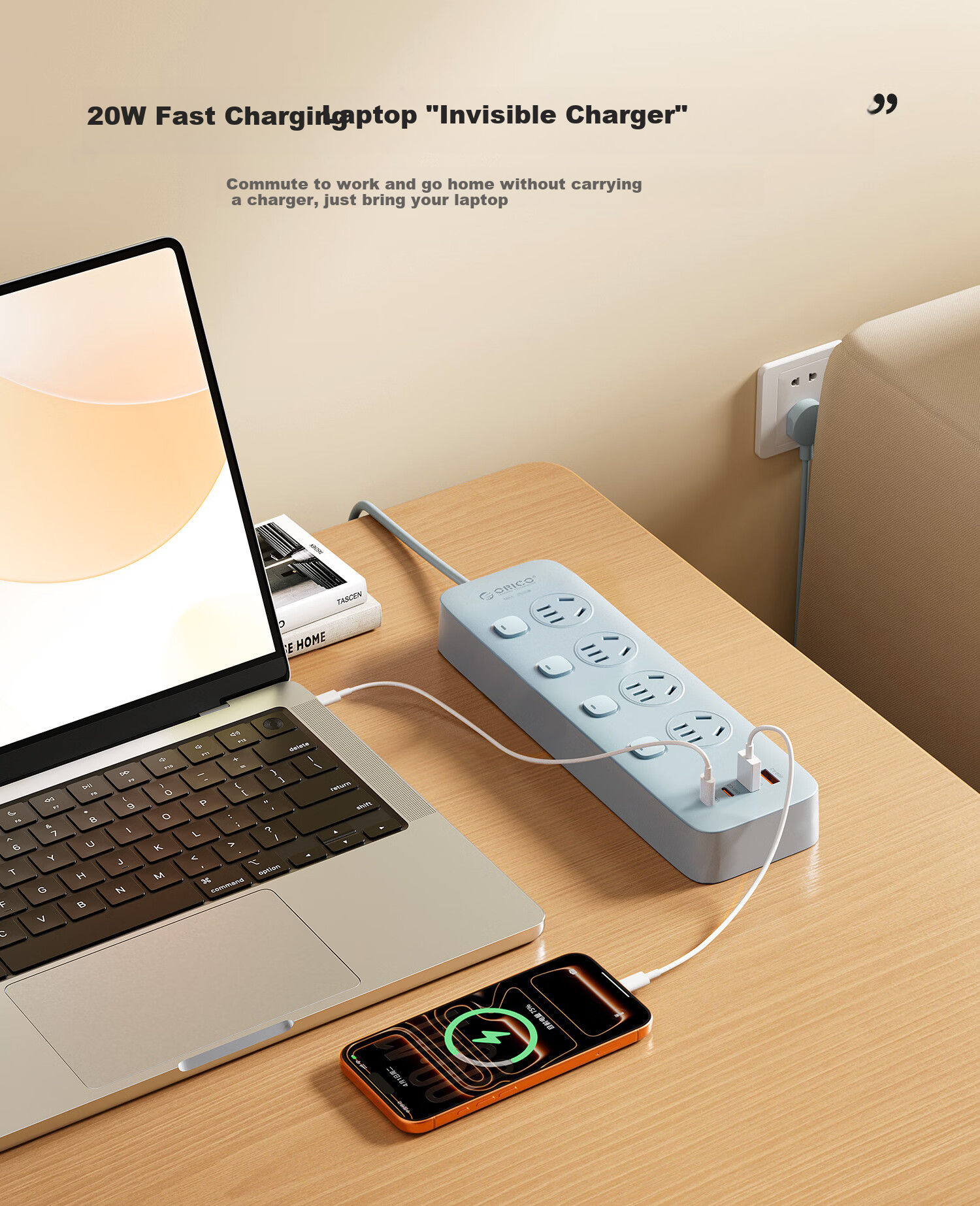 ORICO 20W Controlled Power Strip with 8 Independent Switches, USB Desktop Socket, 3C Certified, 2-Meter Cable, Blue 6