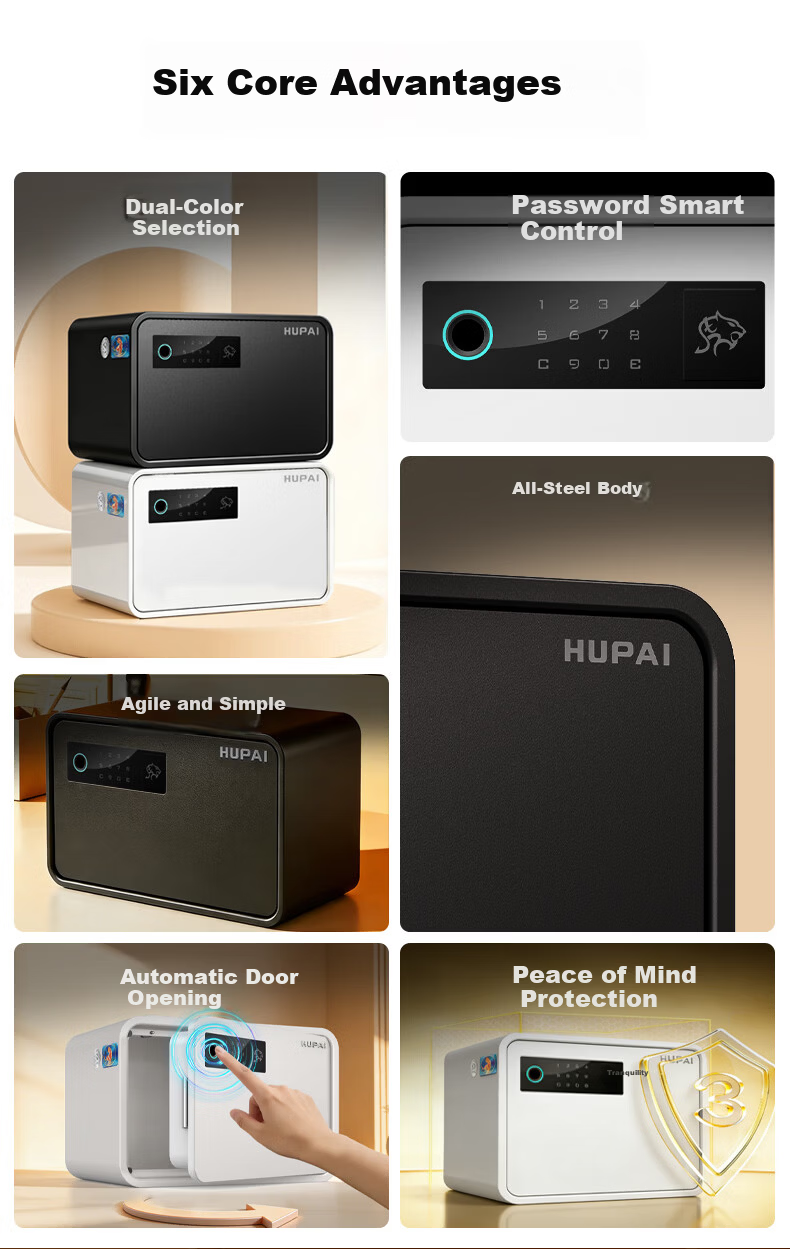 Tiger Brand Home Fingerprint Password Safe 26th Anniversary New Model Auto-Opening Safe 20cm White 1