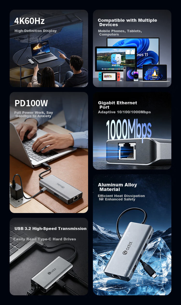 ASUS a Type-C Docking Station USB 3.2 Splitter 10G Transmission RJ45 Gigabit Ethernet HDMI 4K 60Hz Converter USB Expander PD 100W Dock HC702 2