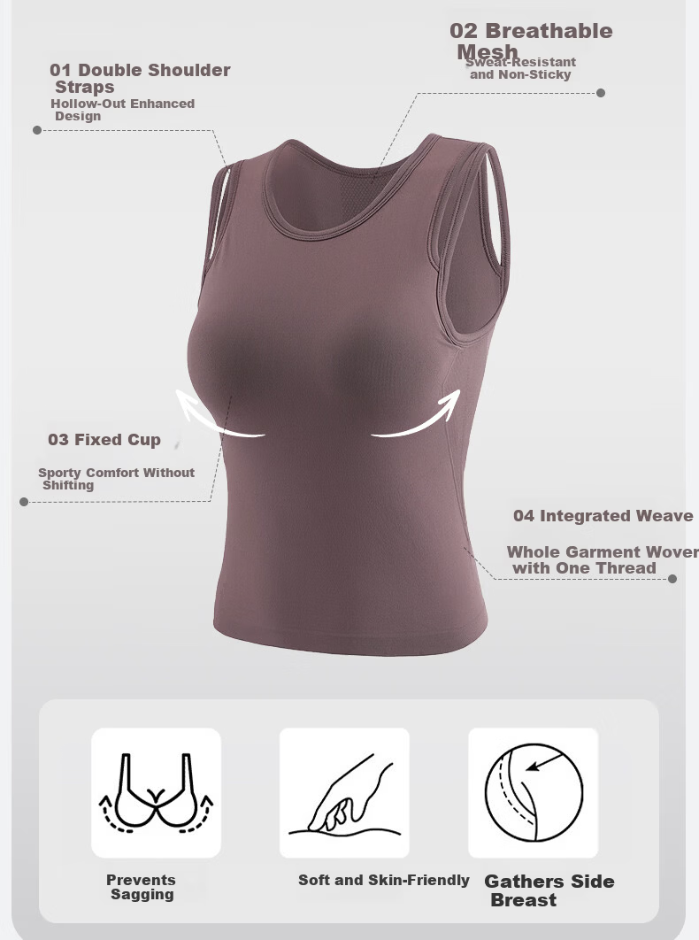XUEXIMAN Integrated Sports Vest High-Intensity Shockproof Push-Up Fitness Pilates Sleeveless Quick-Dry Yoga Top 3