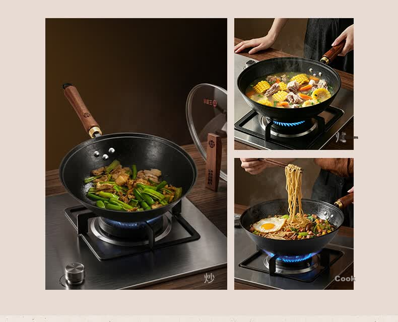 Wang Yuan Ji Small Cast Iron Stir-Fry Pan 30cm Non-Coated Gas Stove Special Small Iron Wok Home Cooking Pan 14
