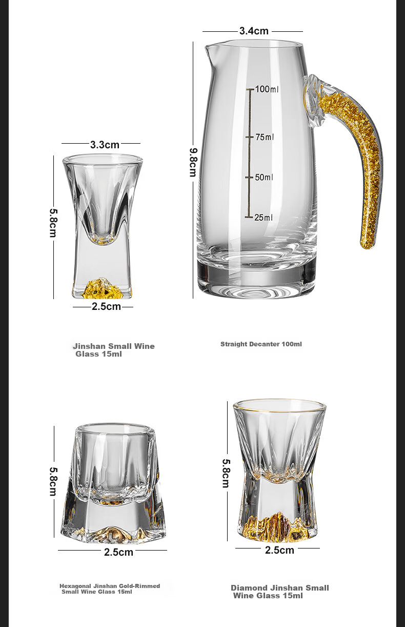 CRISTALGLASS Premium Baijiu Glass Decanter Set Luxury Bullet Shot Glasses Crystal One-Bite Cup Holder Barware Set 8