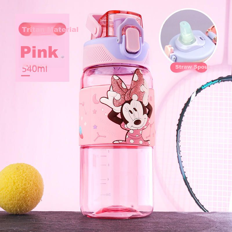 Disney Kids Water Bottle Summer Straw Cup Tritan Material Shatterproof Primary School Student Sports Water Bottle 540ml