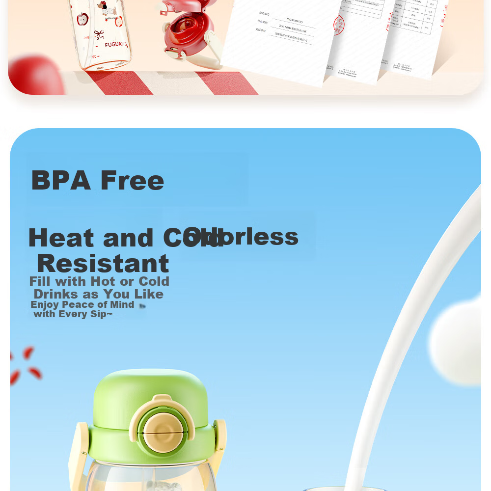 Fuguang PPSU Water Bottle Children's Student Portable Large Capacity Dual Drinking Flask Summer Carry Handle Backpack 980ml 5