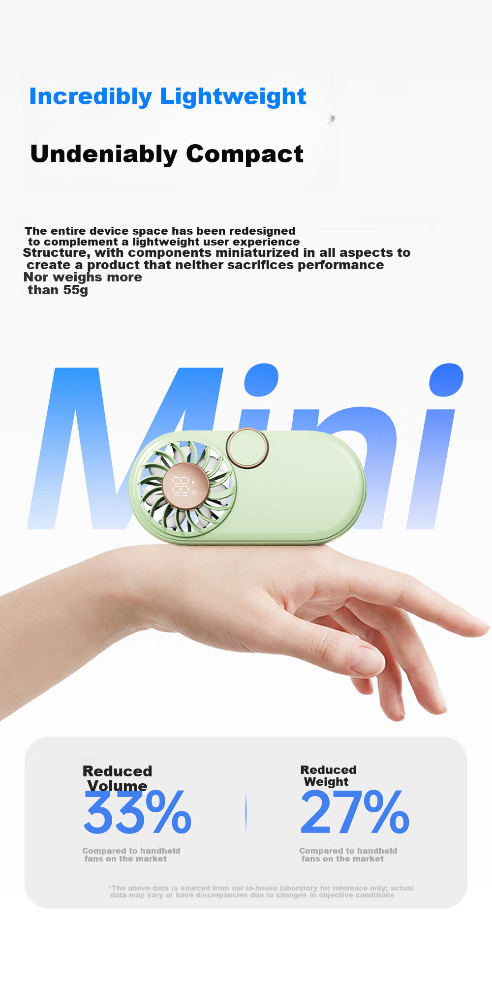 Kalai'ao Handheld Mini Portable Ultra-thin Rechargeable Brushless Motor Fan for Office, Student Dormitory, Desktop, Outdoor Pocket Fan 5
