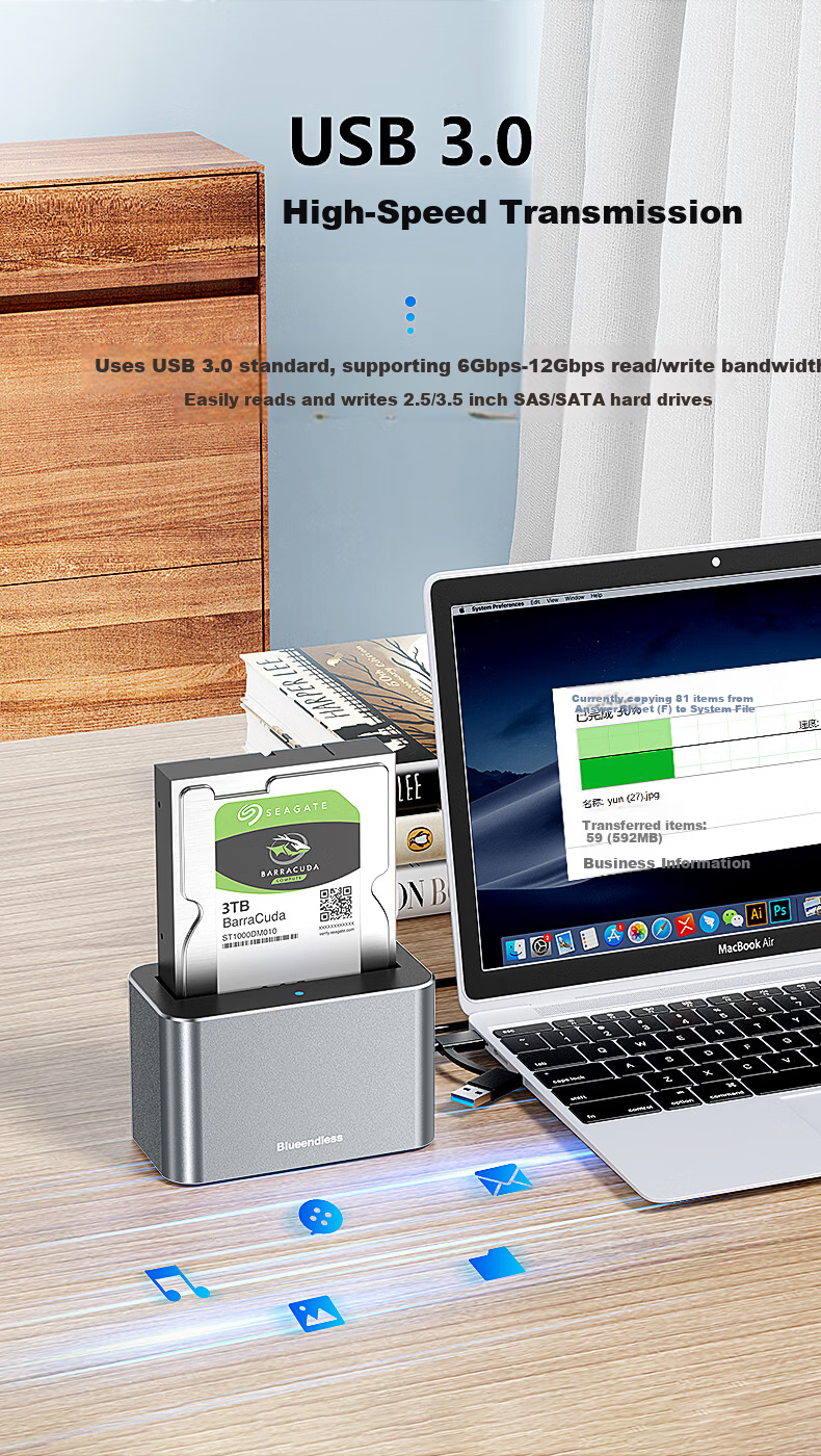 Lanshuo 2.5/3.5 Inch SAS Hard Drive Enclosure Dock USB 3.0 External SATA HDD Reader Aluminum Alloy for Desktop Laptop Server Expansion 20TB 4