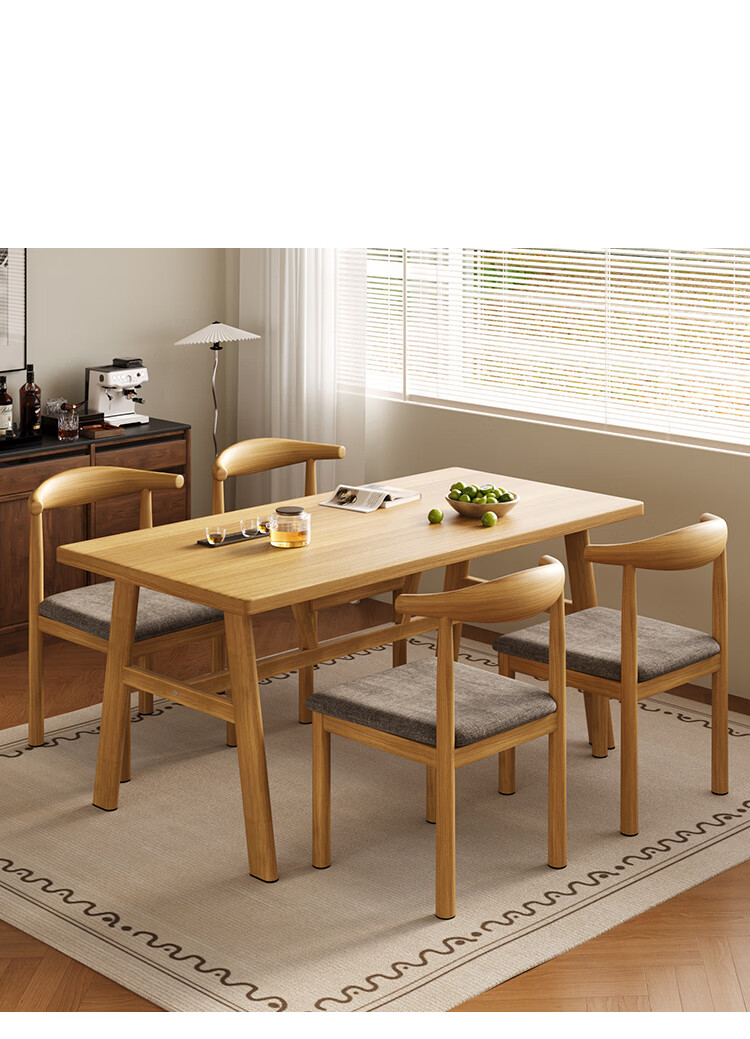 Yupin Dining Table and Chair Small Apartment Dining Table Imitation Wood Rental Apartment Restaurant Iron Bullhorn Dining Chair CY166 Natural Wood Color Single Piece 17