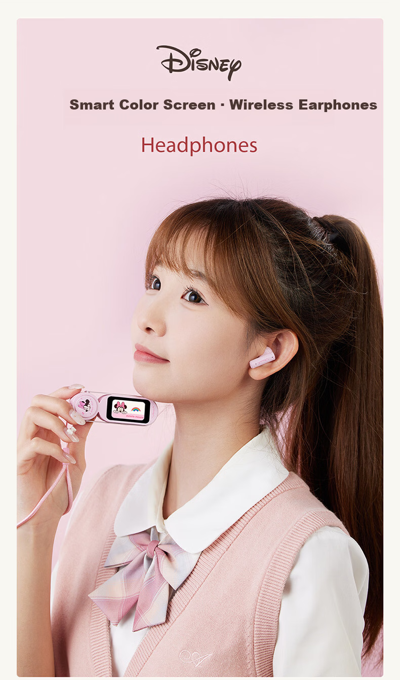 Disney Semi-In-Ear Wireless Bluetooth Earphones with Microphone, Long Battery Life, Multifunction Touch Screen, Digital Display, Alarm Clock, Call, Wallpaper, Gaming, Photography, Student Boys Birthda 1