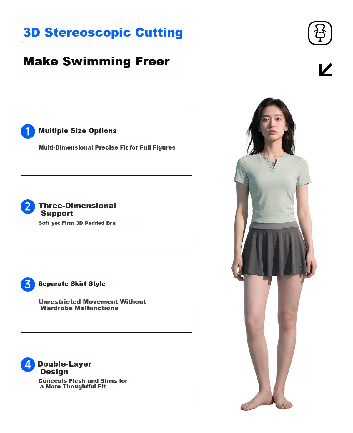 361° Women's Conservative Slimming Two-Piece Skirted Swimsuit Beach Vacation Hot Spring Swimwear 4
