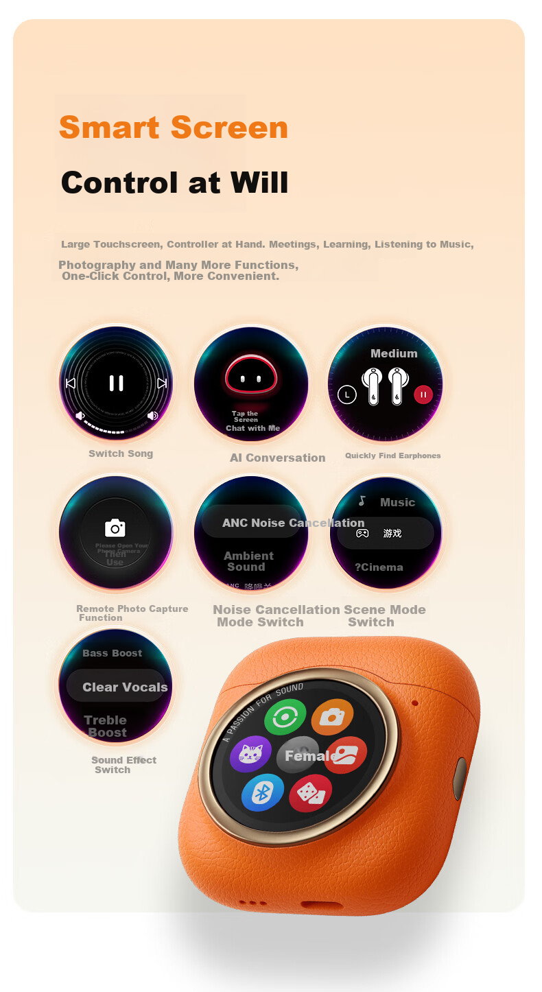 EDIFIER Lolli5 ANC True Wireless Noise Cancelling Bluetooth Earphones Large Round Screen Earbuds Translation Earphones Compatible with Apple Huawei Xiaomi Phones Sunset Orange (High Qingchen Edition) 5