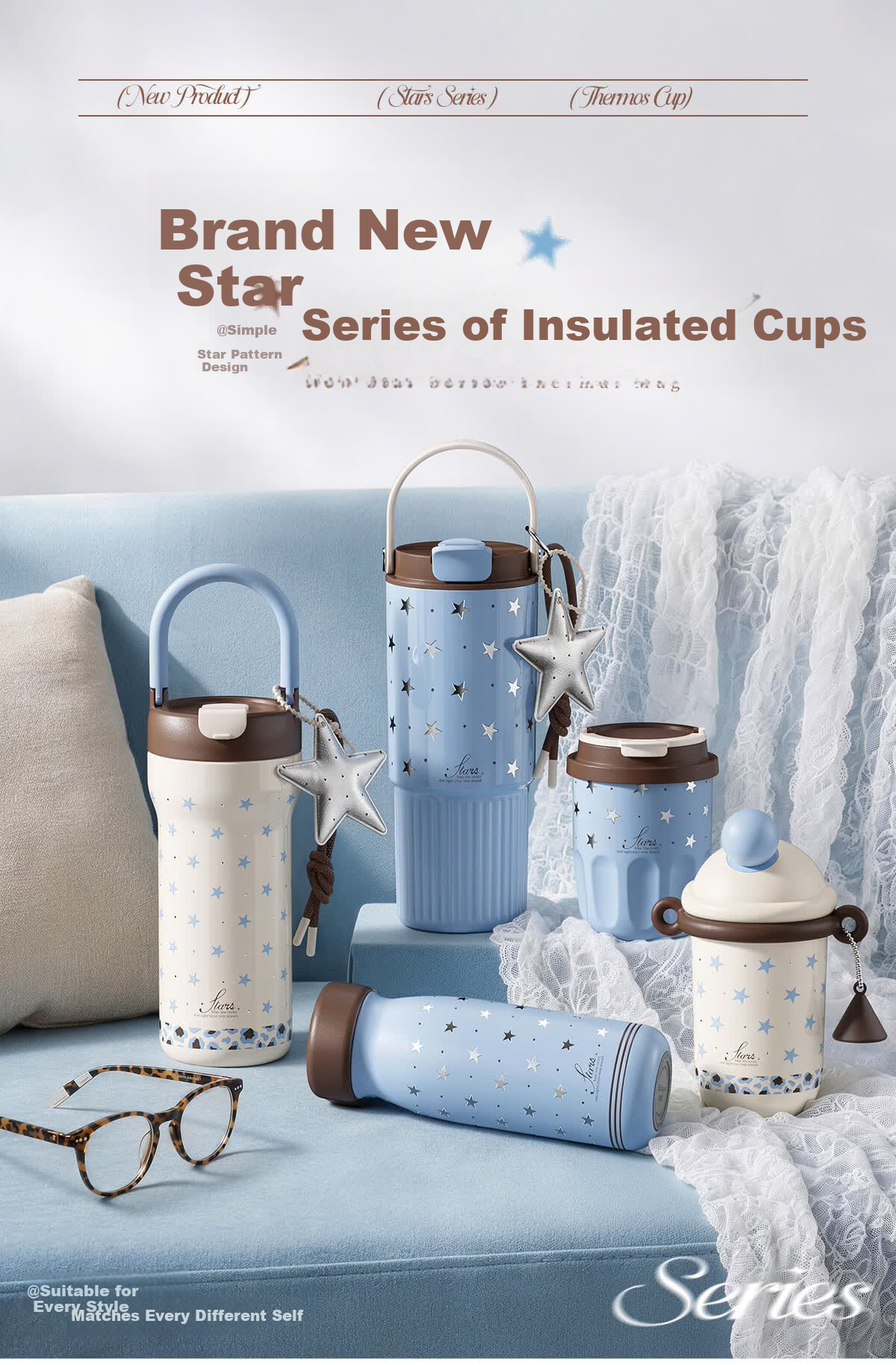 Shidajia Insulated Water Bottle for Women High-Value Star Series Outdoor Portable Dual-Use Car Cup Birthday Gift 1