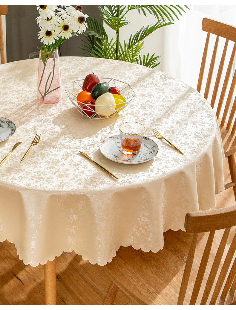 Jingxun Round Waterproof And Oil-Proof Tablecloth for Dining Tables And Restaurants, Large Round Table Cover, Diameter 180cm 1