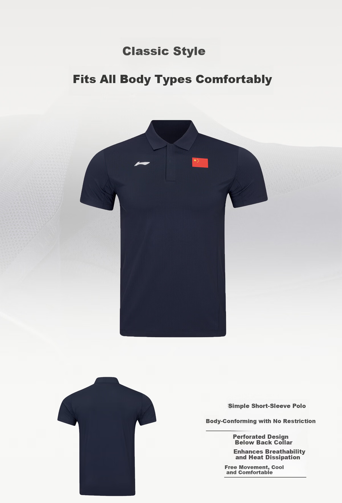 Li-Ning Glory National Flag Logo Polo Shirt for Men And Women, Quick-Dry Cool-Feeling Sun Protection Sports Business Short Sleeve COC Official Style Formal Wear 4