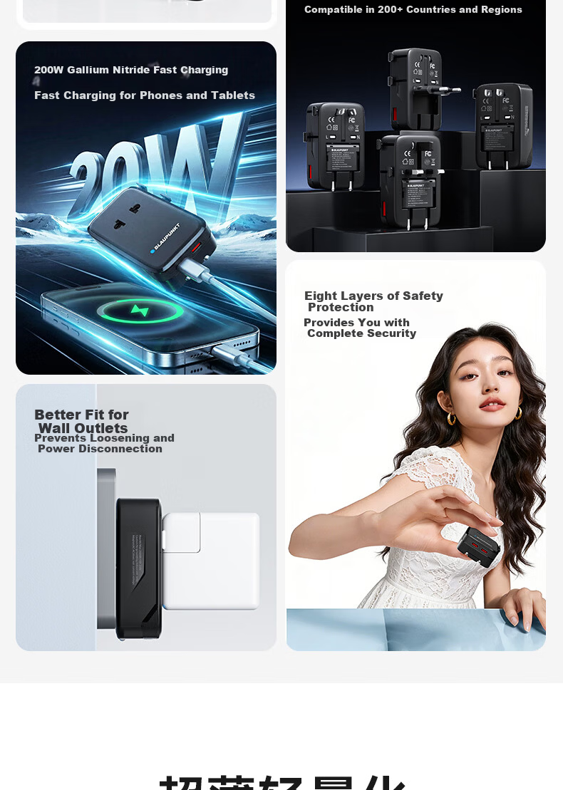 BLAUPUNKT German Universal Travel Adapter Plug, Multi-Functional Charging Converter, International Travel Adapter for US, UK, EU, AU, And JP Standards 5