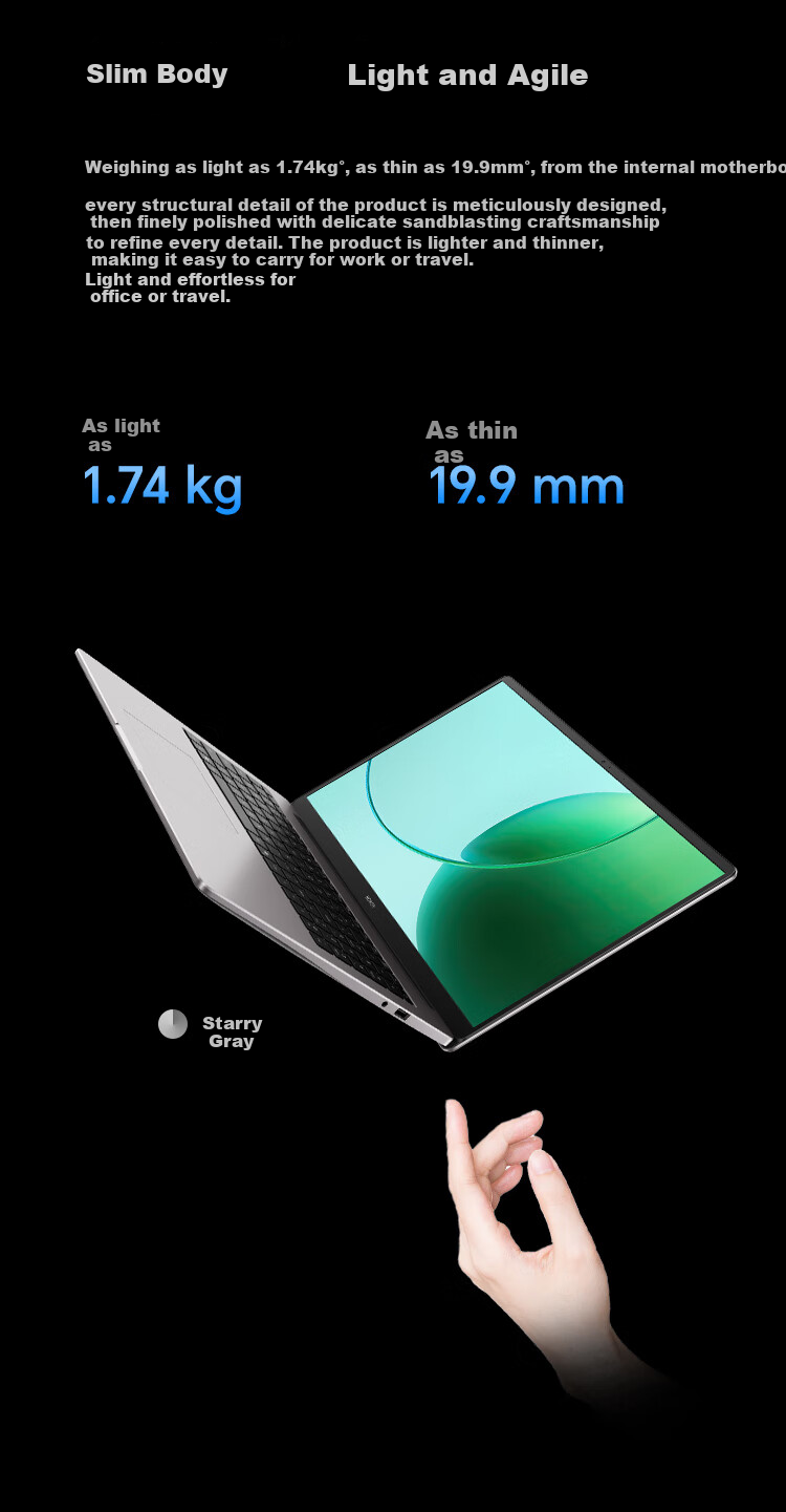 Honor Notebook X16 Ryzen Edition 2026 R7-7735HS High Performance 16GB 512GB Eye Protection Screen 16-inch Lightweight Long Battery Life Laptop 10
