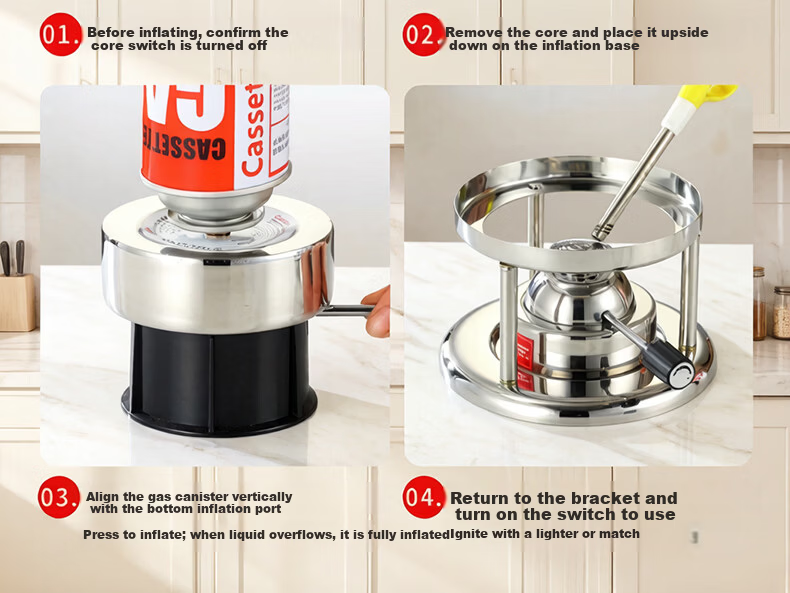 VNASH 304 Stainless Steel Single-Person Small Hot Pot Gas Stove Adjustable Moonlight Silver Glass Hot Pot Cooker 6