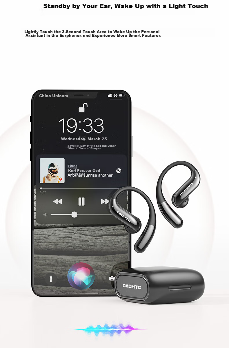 Chengao G13 Black Hanging Ear Bluetooth Earphones AI Call Noise Cancelling In-Ear Sports Running Cycling Earhook Long Battery Life Gaming Low Latency Universal Phone 17