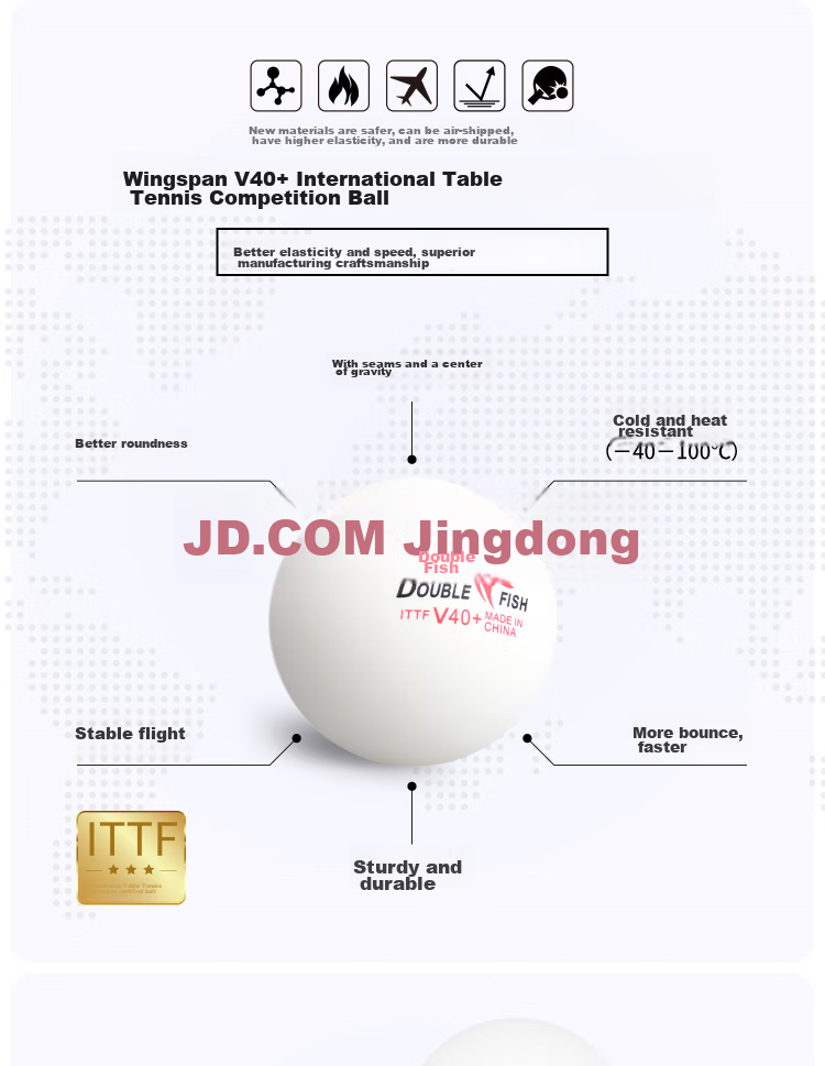 DOUBLE FISH Table Tennis Balls 3-Star Flying V40+ New Material ABS 3-Star Professional Match Balls White 10-Pack 10