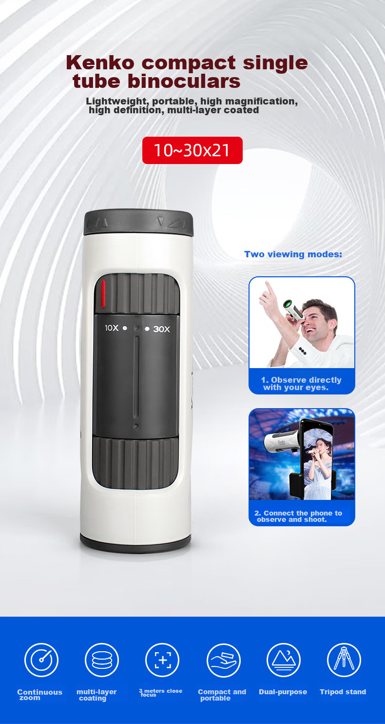 KENKO Japanese Kenko 10-30x21 Monocular Zoom Telescope, High Magnification, High Definition, Professional Concert Binoculars for Smartphones 1
