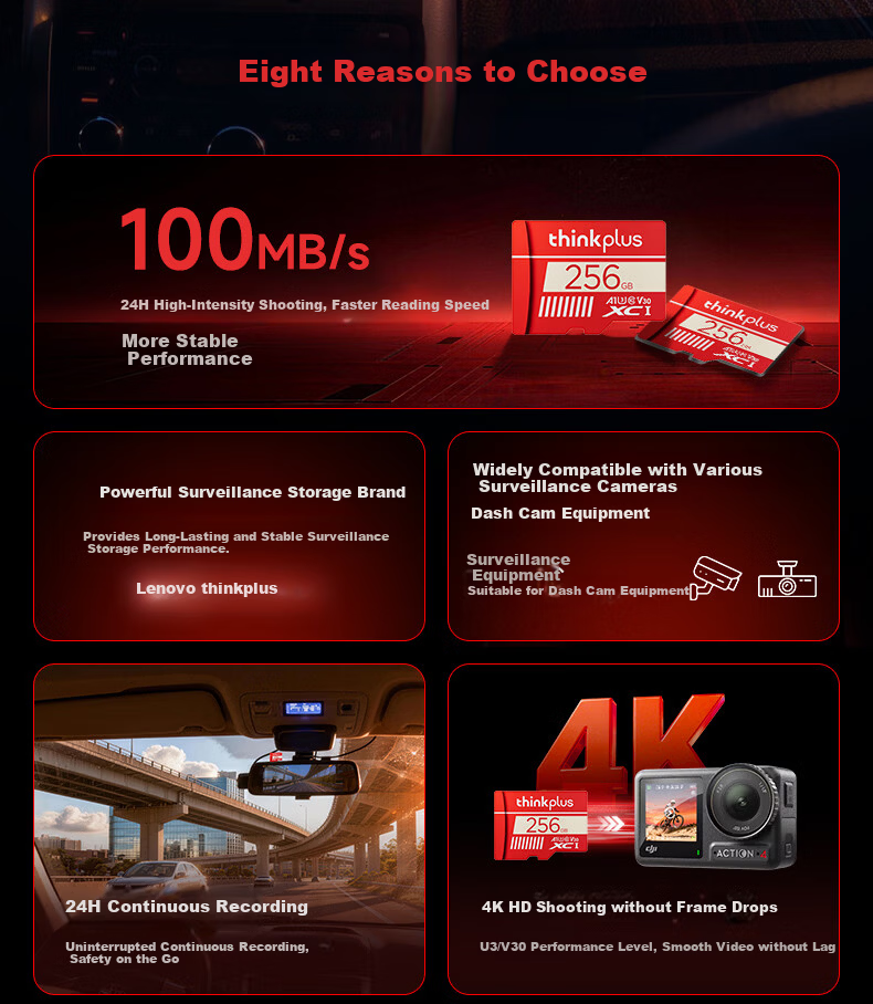 ThinkPlus Lenovo 32GB TF (MicroSD) Card A1 U1 V10 100MB/s for Dash Cam Sports Camera Drone Surveillance Memory Card TF101 1