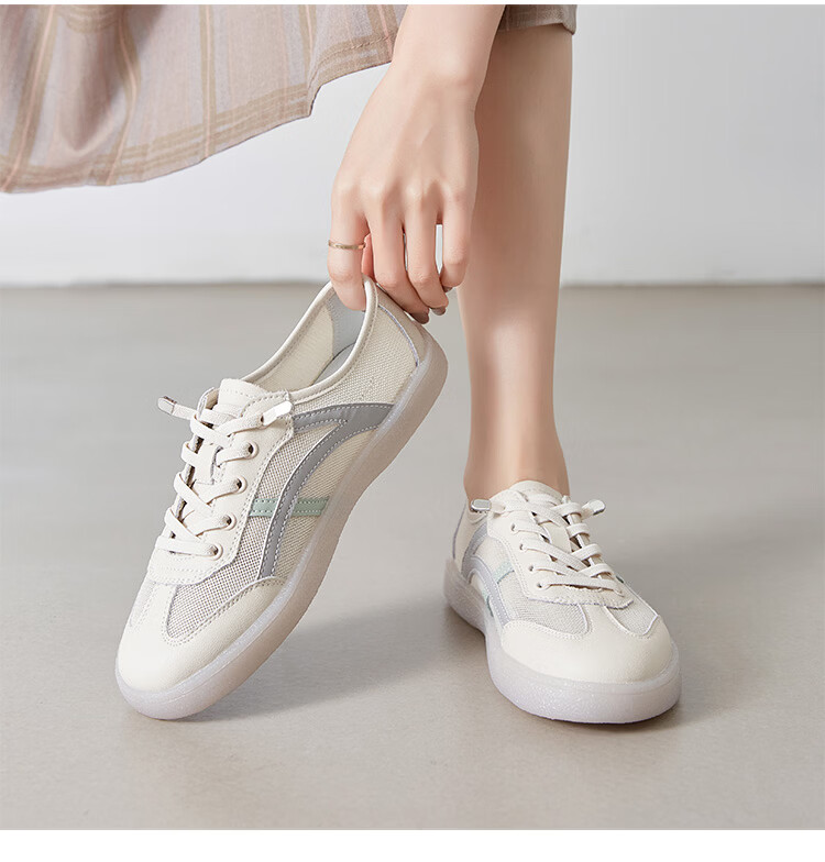 ZHR Women's Shoes, Summer New Style Mesh Breathable White Sneakers, Genuine Leather Training Sports Shoes for Women, A67E White Blue Size 37 18