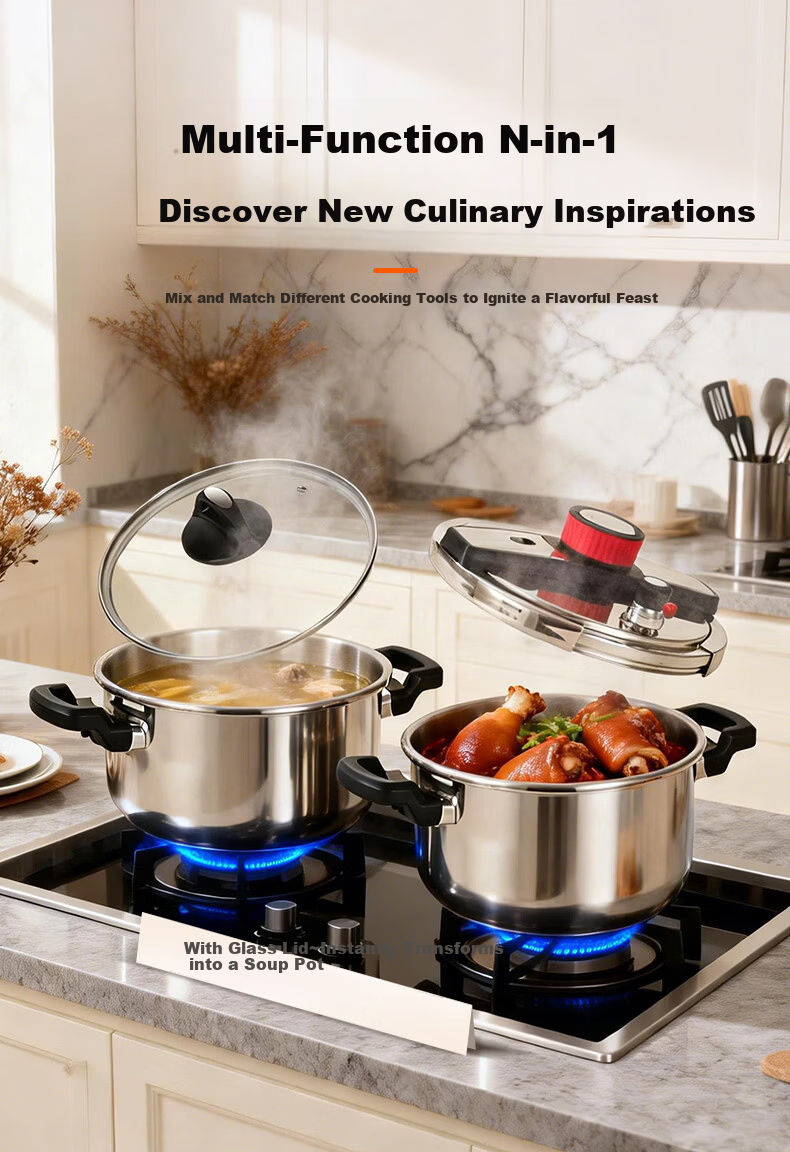 Double Happiness High-Pressure Cooker 304 Stainless Steel Gas and Induction Cooker Compatible Single-Hand Open Explosion-Proof Pressure Cooker 22CM/5L Cool Drive 5