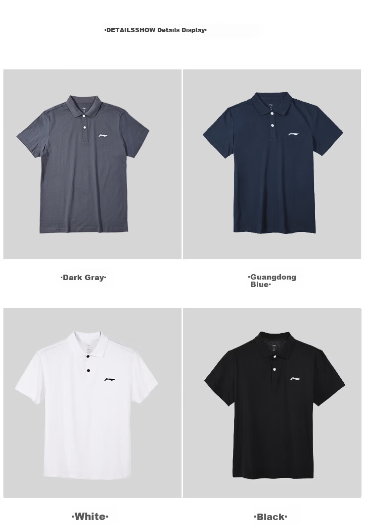 LI-NING Men's Short Sleeve Polo Shirt 2026 Summer New Pure Cotton Business Casual Sports T-Shirt with Collar 9