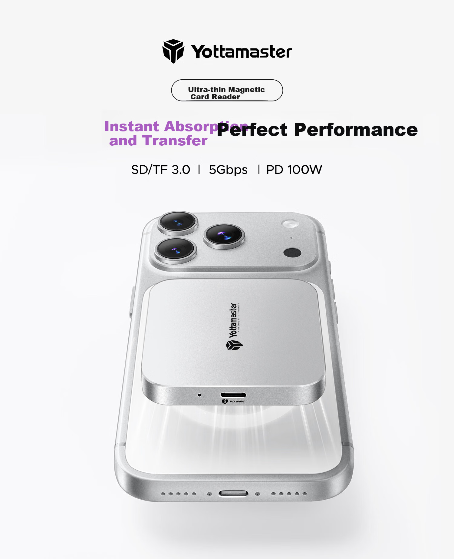 Yottamaster SD/TF 3.0 Magnetic Card Reader Type-C Interface High-Speed Mobile Memory Transfer Compatible with Pocket3/Action Camera/Memory Card Reader for DJI 1
