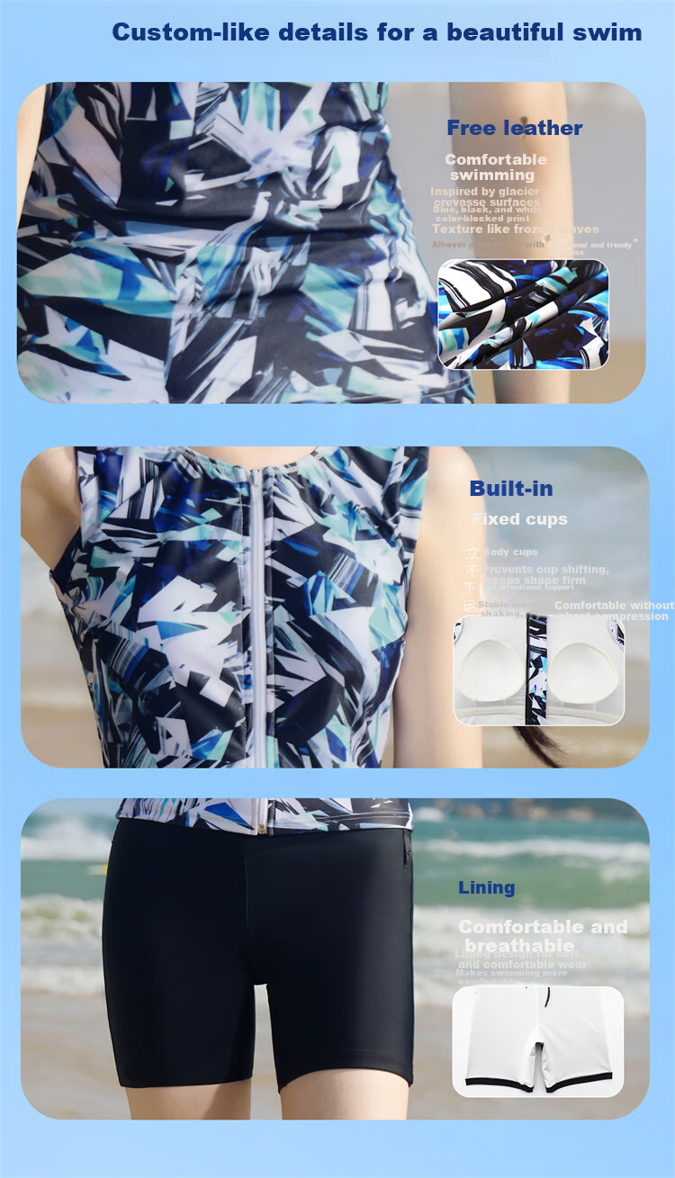 Sanqi Two-Piece Women's Sports Conservative Square-Leg Professional Training Swimsuit Large Size 2XL 8