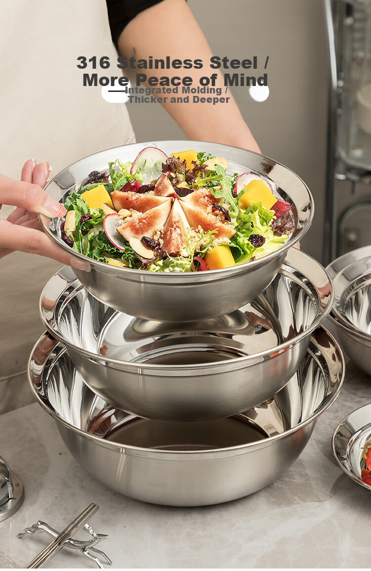 Banwu Life 316 Stainless Steel Food Grade Soup Bowl 20cm Large Steaming Bowl Household Rice Bowl Salad Bowl Noodle Bowl 3