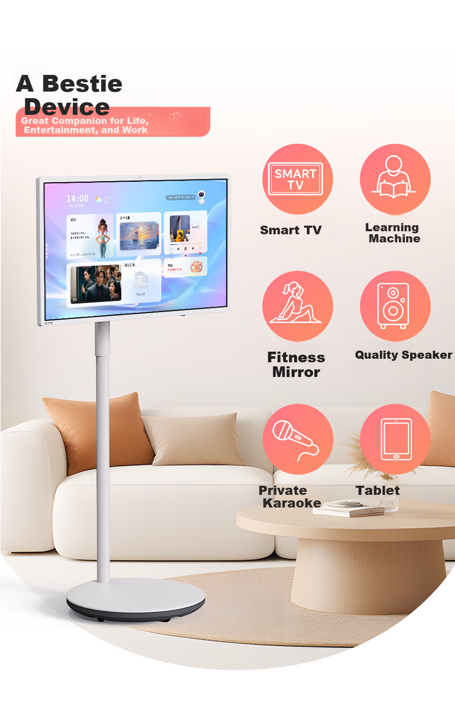KTC 32-inch 4K 8GB+128GB Bestie Machine Flexible Screen Rhein Eye Protection Certified AI Voice Wireless Casting Remote Control Lift Rotating Mobile Screen A32Q7s 4