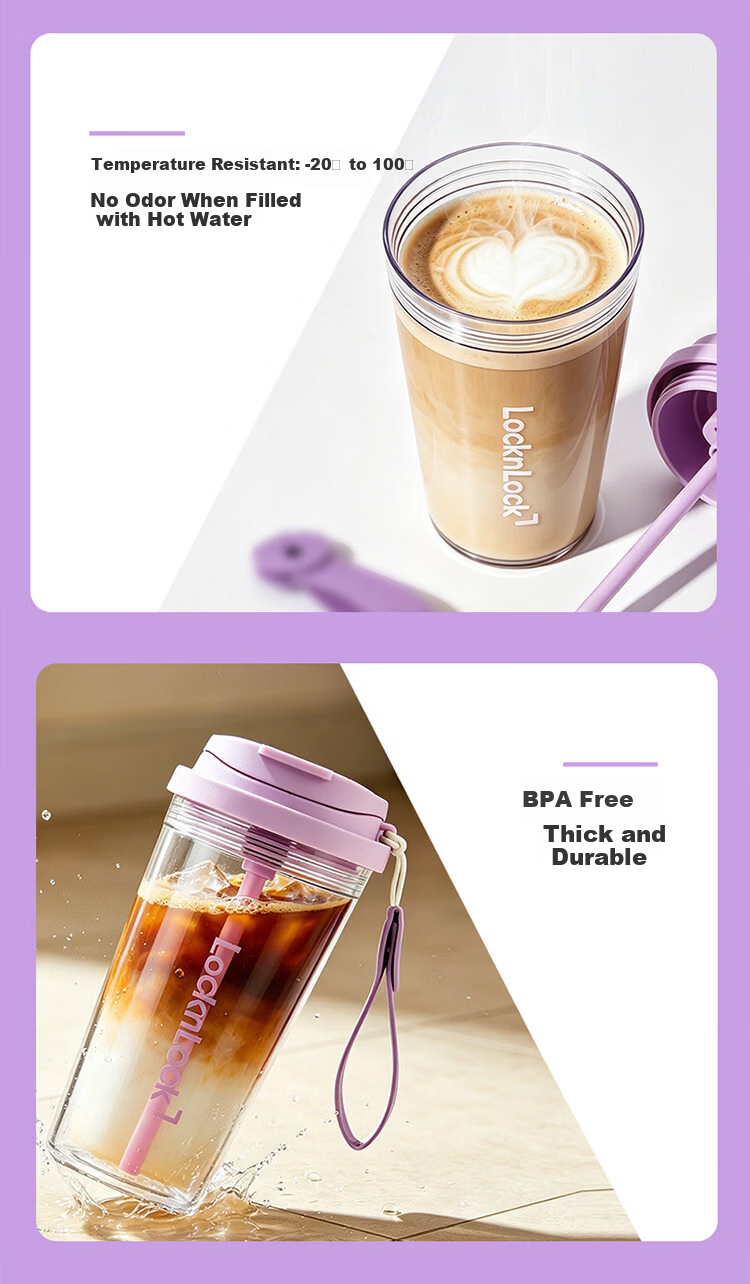 LOCK&LOCK Dual Drink Coffee Cup 2-in-1 Tritan Plastic Portable Water Bottle for Men and Women Students Blue - 560ML 2