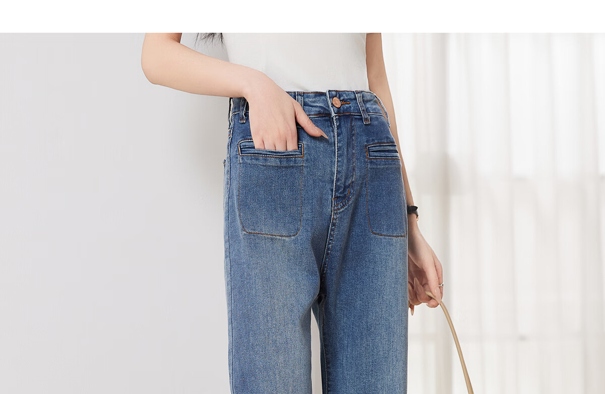 Taxiang High-Waisted Jeans for Women with Pockets, Wide-Leg Pants, Versatile Straight-Leg Trousers, Fashionable Women's Pants, Long Pants T143N1016 23