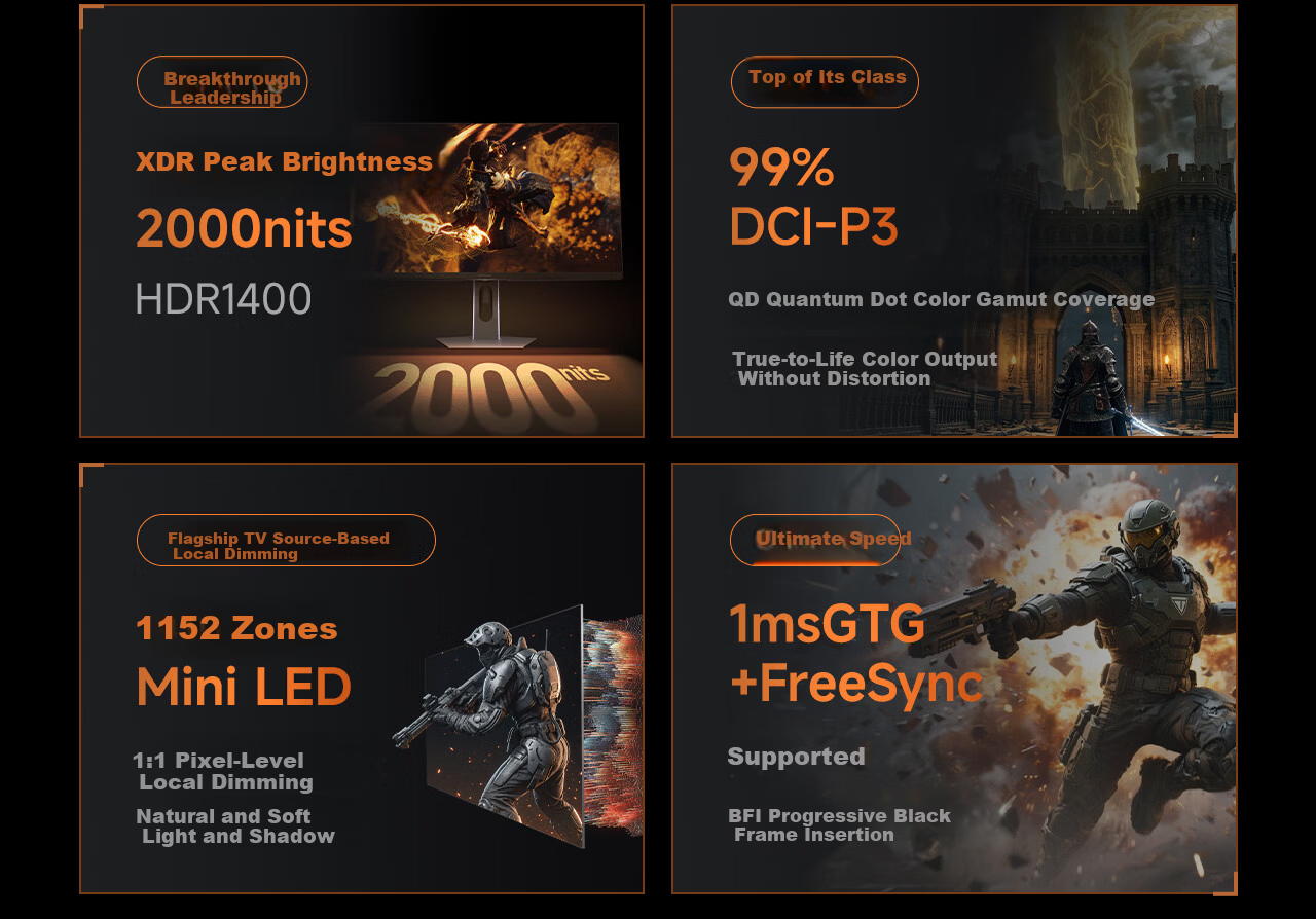 Hisense G7 PRO27 model 27-inch 3A Original Art Black Obsidian Screen 1152 Zones MiniLED 4K 180Hz Dual Mode 360Hz Moonlight Gray Gaming Monitor 5