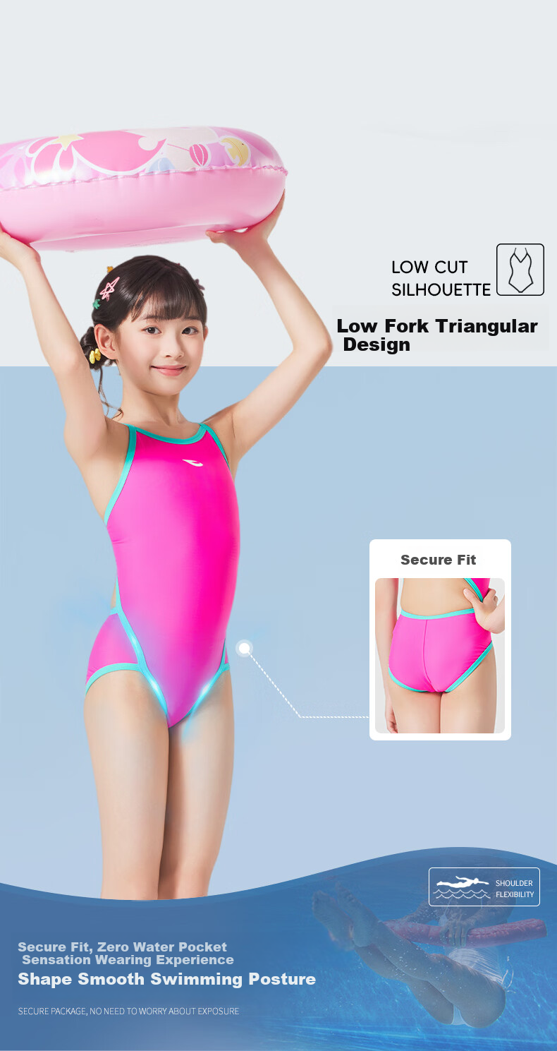 Hosa Lycra Kids Girls One-Piece Triangle Youth Professional Training Swimsuit Quick-Dry Racing Swimwear 4
