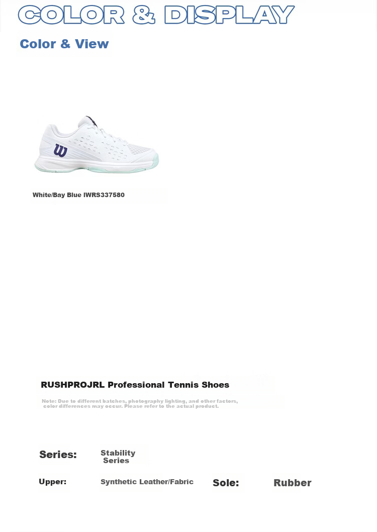 Wilson Rush Pro JR Youth Comfortable Breathable Professional Tennis Shoes 7