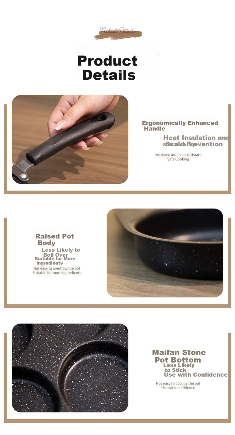 Canbo Breakfast Pan Non-Stick-Free Egg Frying Pan Steak Skillet 3-in-1 Breakfast Pan Induction Cooker Egg Frying Tool 5