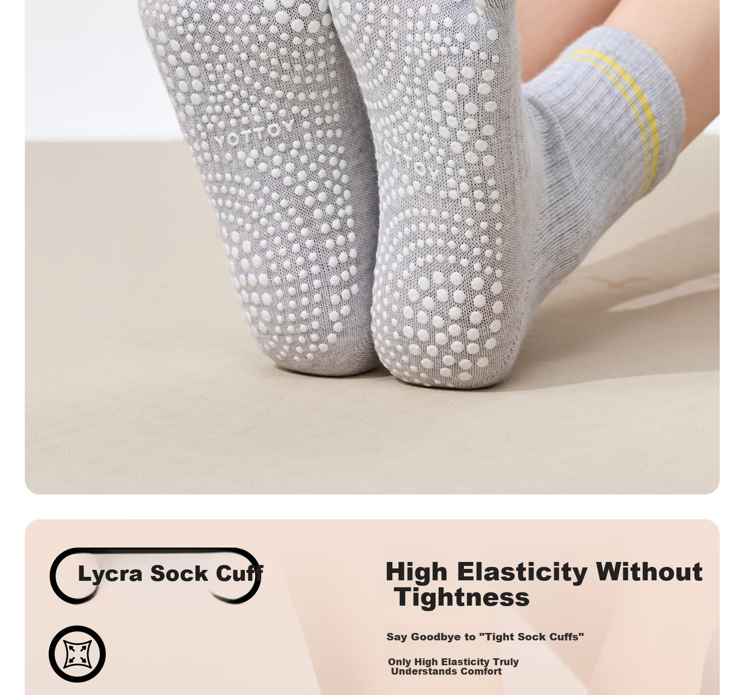 Yottoy Striped Yoga Socks Pilates Non-Slip Professional Women's Indoor Mid-Calf Five-Toe Sports Socks 2026 New Gray 15