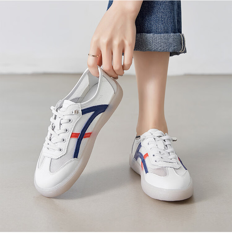 ZHR Women's Shoes, Summer New Style Mesh Breathable White Sneakers, Genuine Leather Training Sports Shoes for Women, A67E White Blue Size 37 13