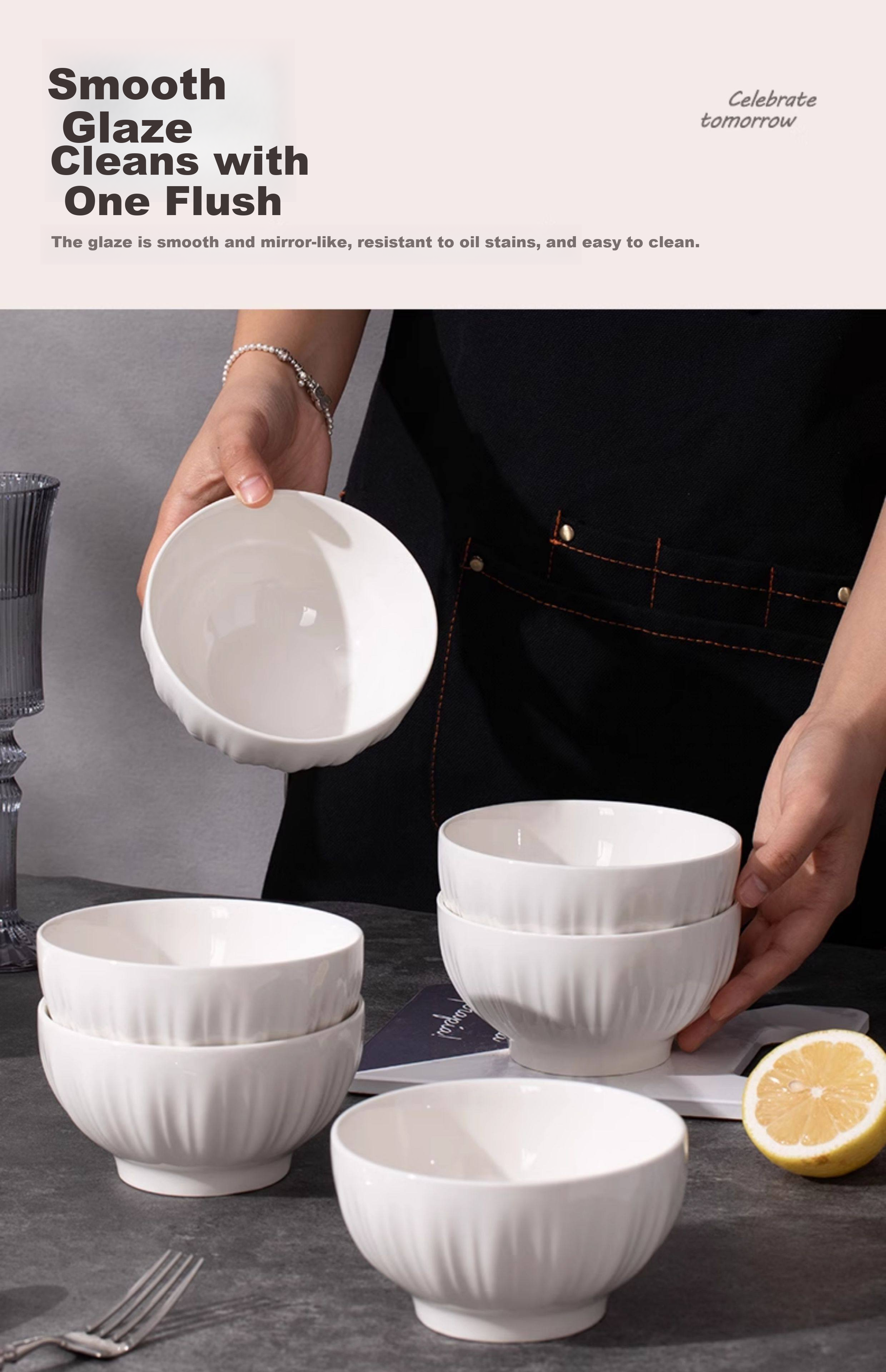 Jieyajie Ceramic Pure White Bowl Set 4.5 Inch Luxury Home Tableware 10-Piece Shengshi Pure White 12