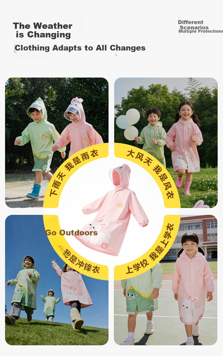 Deli Kids Raincoat for Primary and Secondary Students with Backpack Cover, Extended Full-Body Waterproof, Skin-Friendly and Soft 1