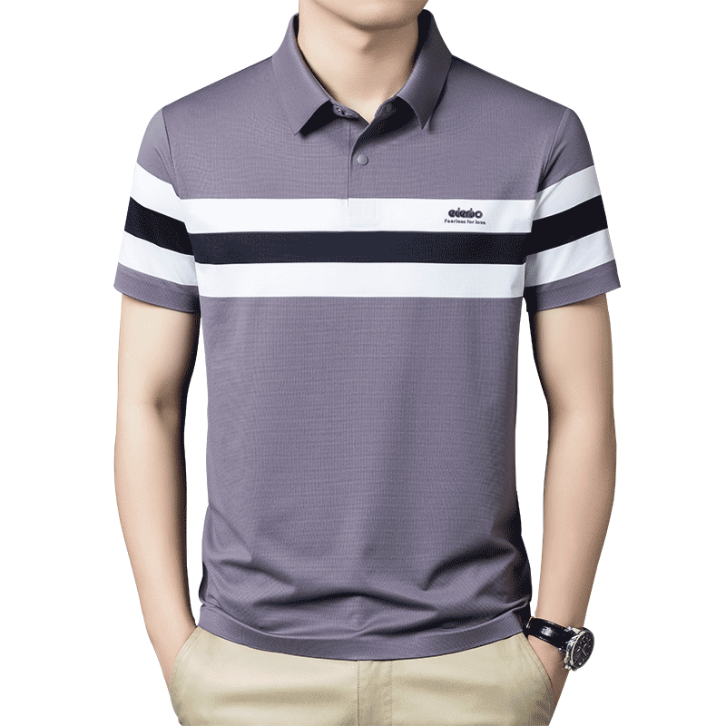 Edenbo Men's Short Sleeve Polo Shirt Spring Summer Four-Way Stretch Classic Striped Top Purple 180/96A (2XL)