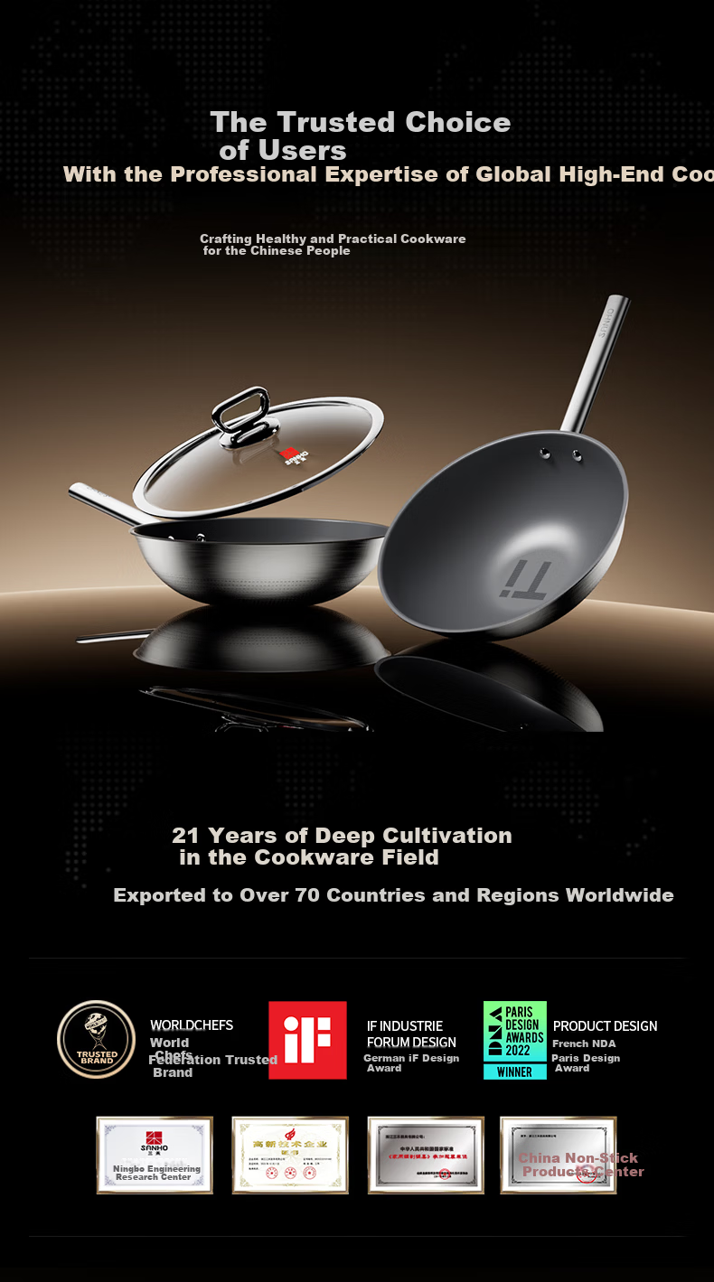 Sanhe 0-Coating Ultra-Fire Pure Titanium Frying Pan 28cm with Lid Non-Slip Base for 2-3 People Offline Model GC28F3 + Cling Film 2