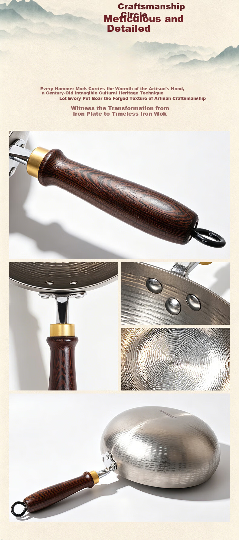 OLOFE Large Belly Pot Zhangqiu Handmade Forged Pure Titanium Small Frying Pan Old Guandong Non-Coated Non-Stick Titanium Wok 26cm 11