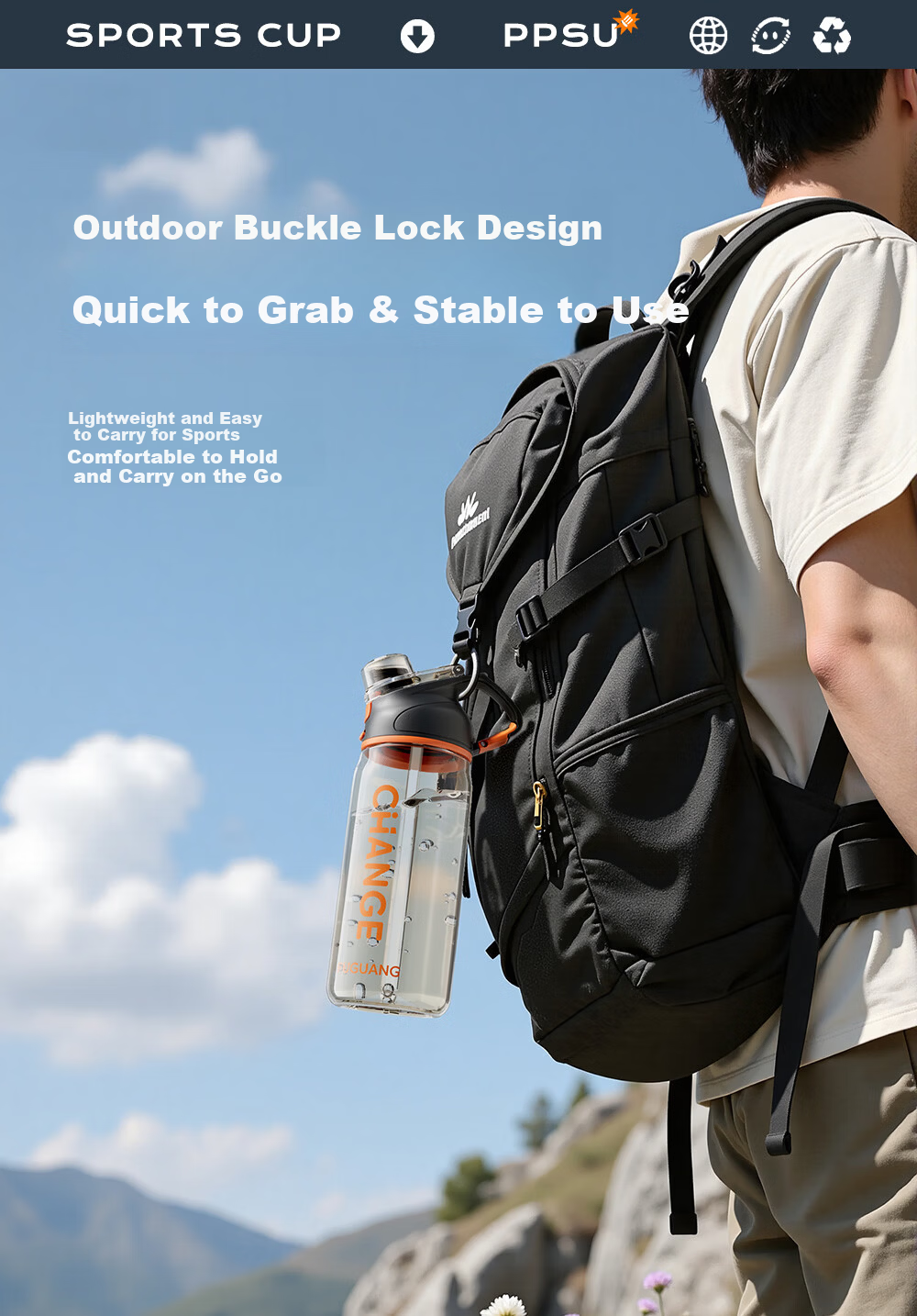 Fuguang Large Capacity Sports Outdoor Portable PPSU Water Bottle Summer Student School Food Grade Plastic Cup 8