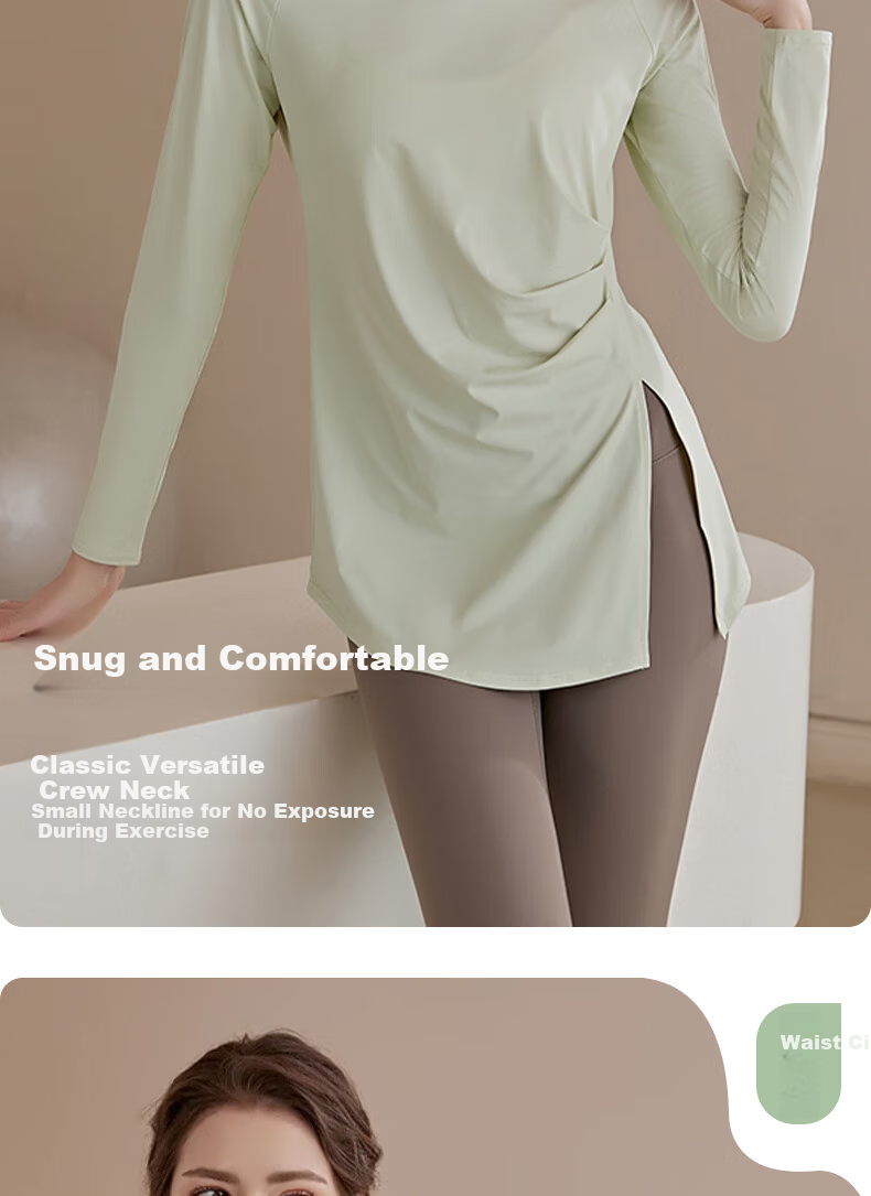 XUEXIMAN Women's Quick-Dry Long Sleeve Yoga Top Mid-Length Slim Fit Breathable Pilates Fitness Shirt 5