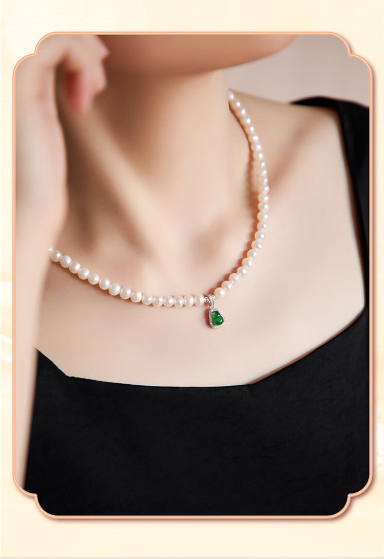 Chow Tai Fook Fulu Jade Pendant Pearl Necklace for Women Luxury Clavicle Chain Birthday Gift for Girlfriend 15
