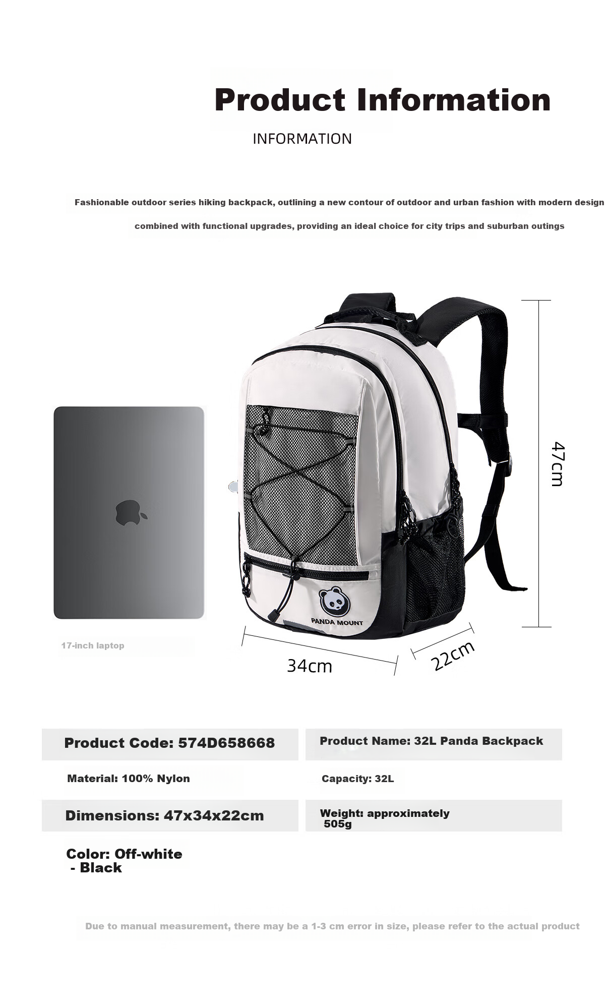 CAMEL Panda Series Outdoor Hiking Large Capacity Mountaineering Backpack 574D65L8668A Off-White/Black One Size 5