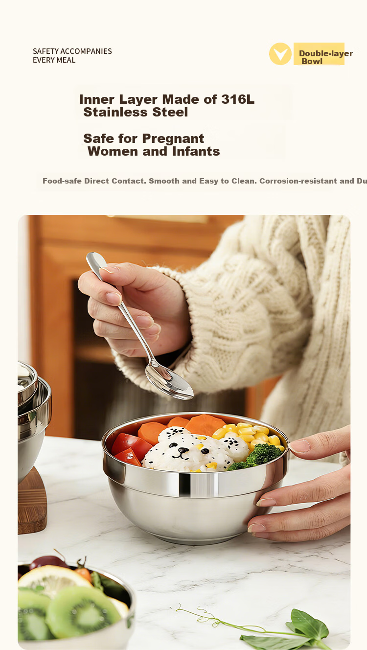 Shengjia 316 Stainless Steel Double-Layer Insulated Anti-Scald Bowl 11.5cm for School Canteen Hotel 316 Double-Layer Bowl [Jing Warehouse] 4