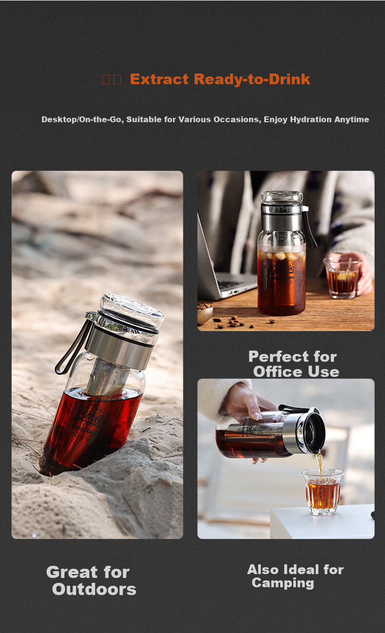 Bincoo Glass Cold Brew Coffee Maker Portable Cold Brew Bottle with Filter for Home Use Iced Americano Cup 3